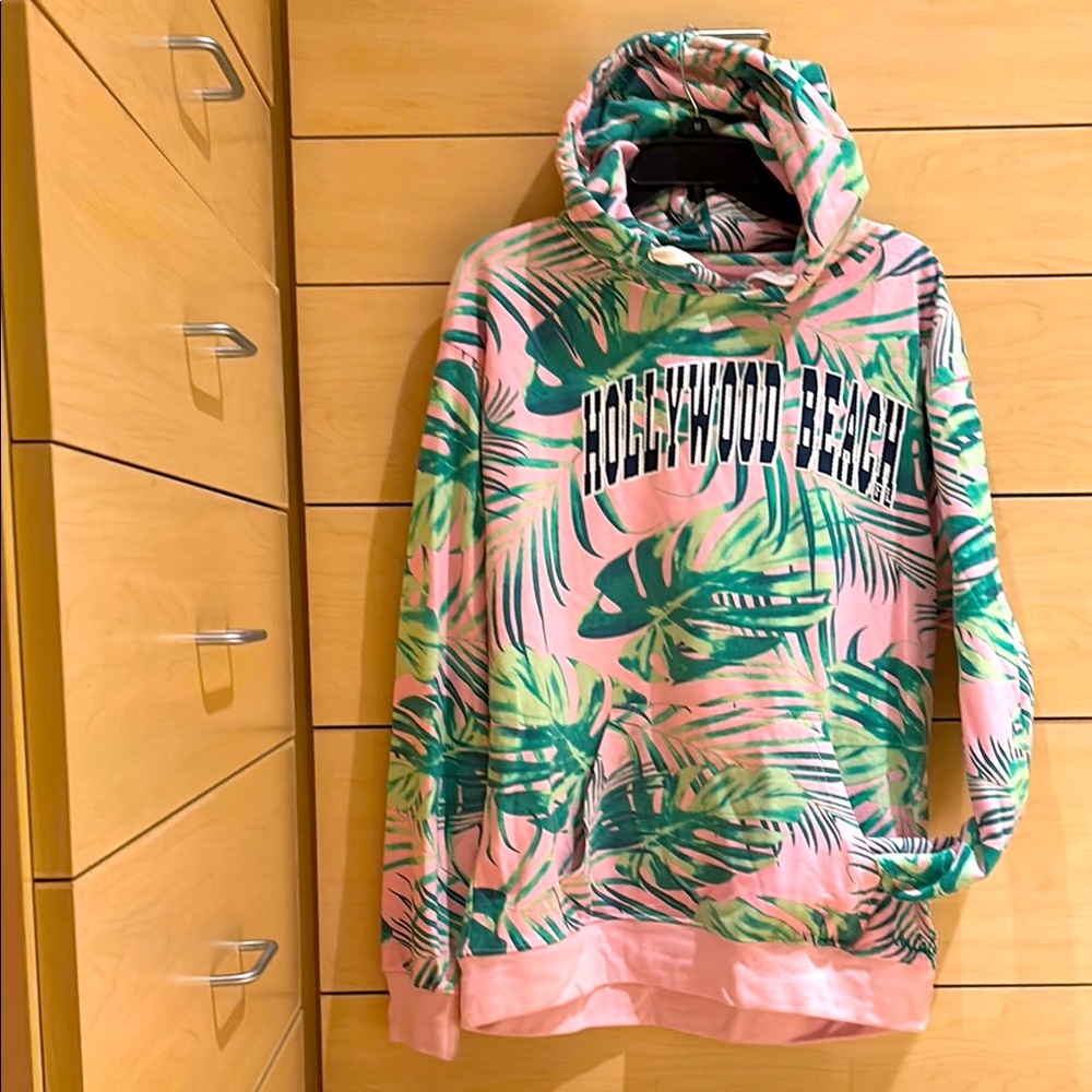 Beverly Hills Hotel motif: Pink and Green Hollywood Beach Cozy Hoodie.